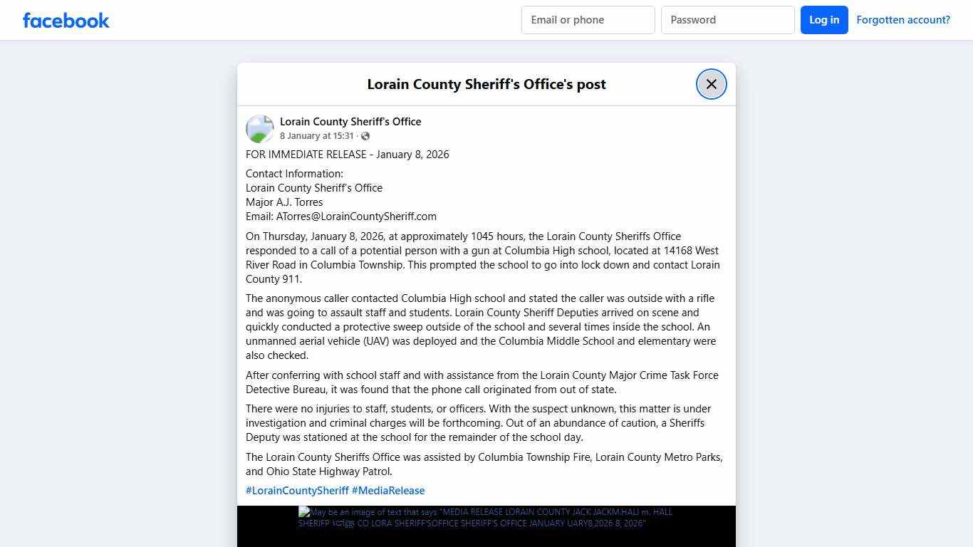 FOR IMMEDIATE RELEASE -... - Lorain County Sheriff's Office | Facebook